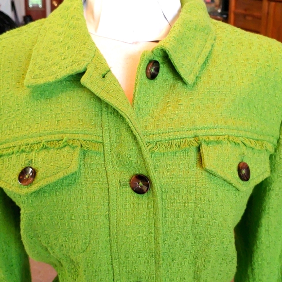 Chicos lime green short fringed Jacket 1 - Picture 1 of 5